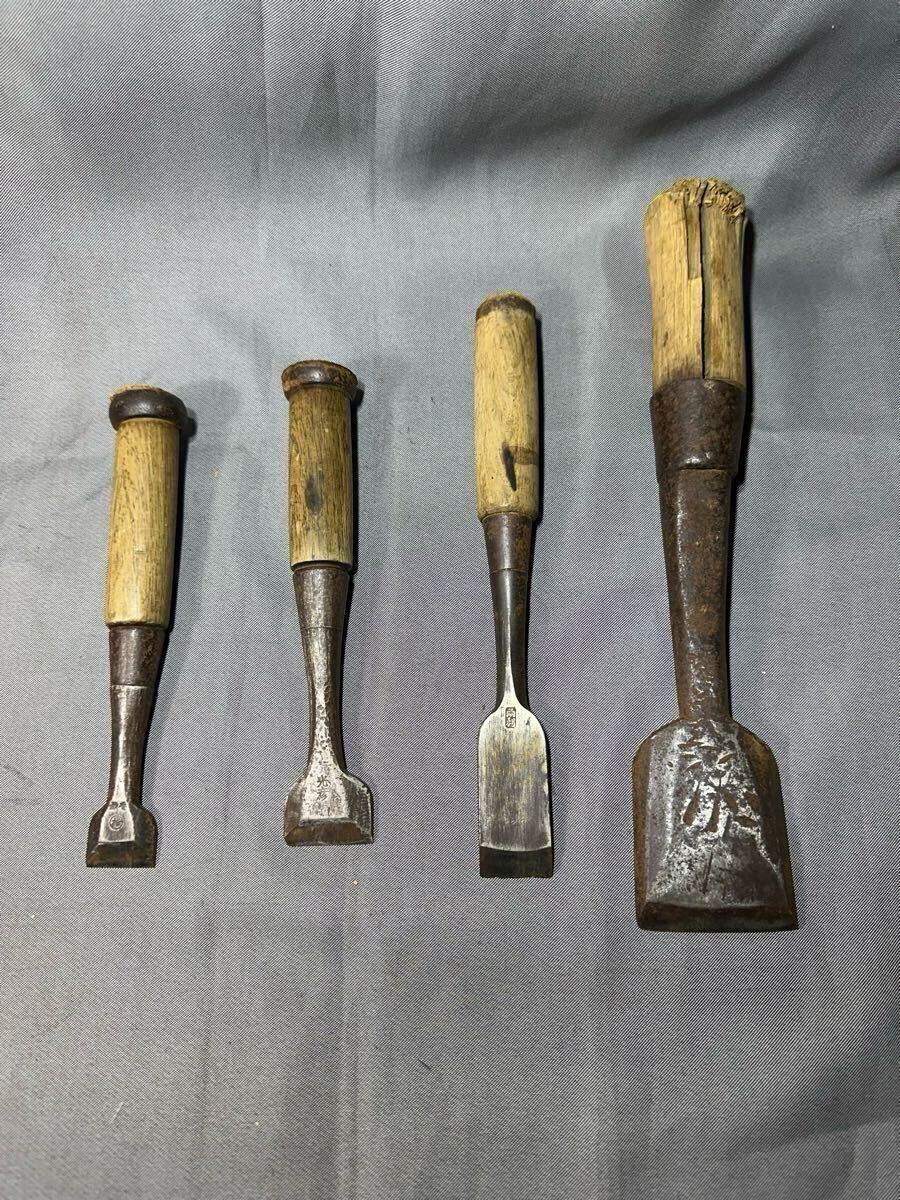 大工道具 ノミ 在銘 光彦 登録杉 角利時代物 木工 用 4本セット拍卖