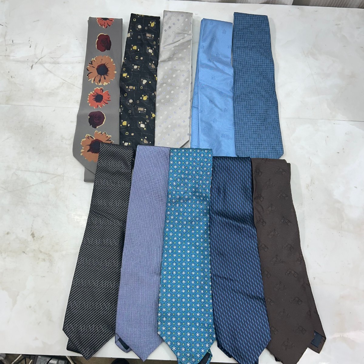 ♪M♪ ネクタイまとめ 10枚セット シック おしゃれ ファッション小物 装飾小物 寒色 柄モノ まとめ売り 中古品 ♪A-241011拍卖