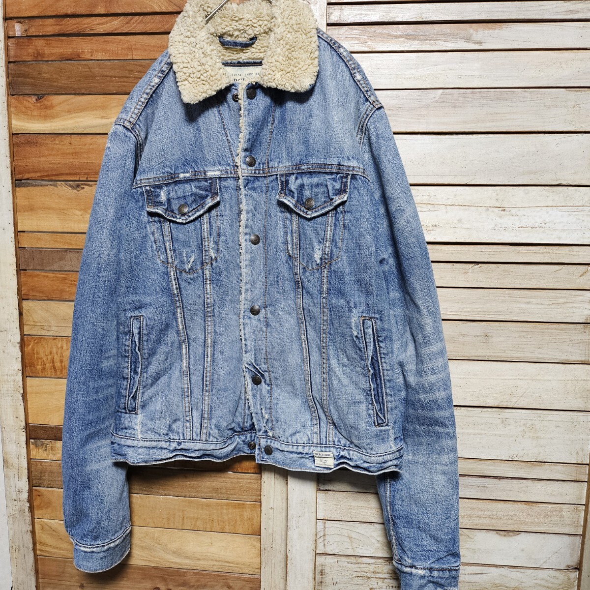 Abercrombie&Fitch アバクロ 裏ボア ヴィンテージ加工 デニムジャケット Gジャン L アバクロンビーアンドフィッチ拍卖