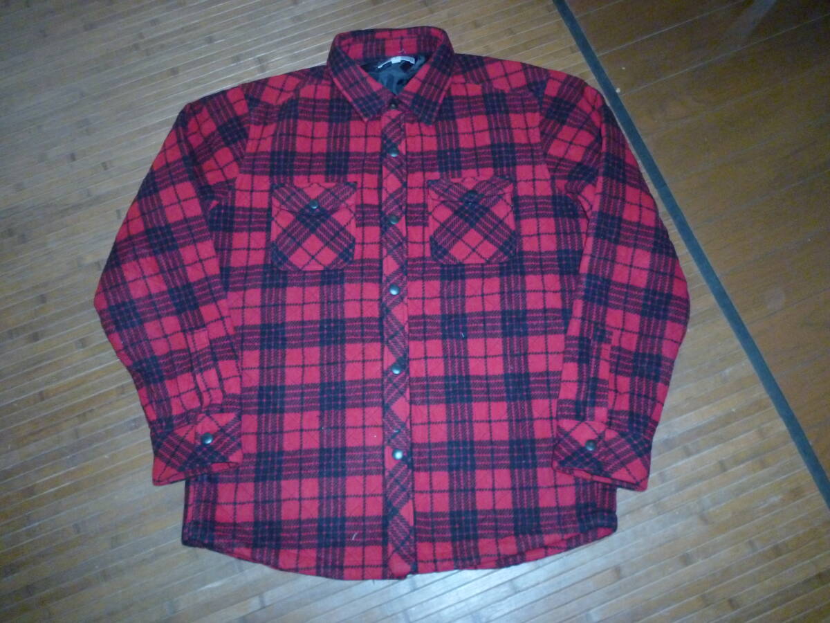 473-146♂: UNIQLO ユニクロ キルティング シャツジャケット アウター 総裏 size.L 色.赤×チェック ファーストリーディング拍卖