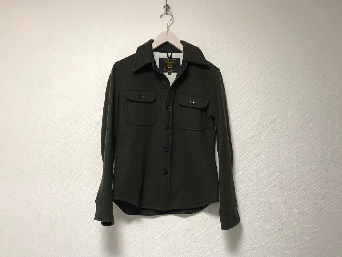 本物フィデリティFIDELITYビューティーアンドユースUNITEDARROWSユナイテッドアローズウールワーク長袖シャツメンズカーキSアメリカ製拍卖