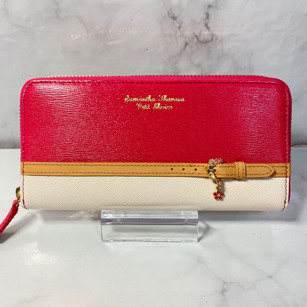 未使用 Samantha Thavasa Petit Choice サマンサタバサ プチチョイス ラウンドファスナー長財布 ピンク バイカラー ベルト レザー拍卖