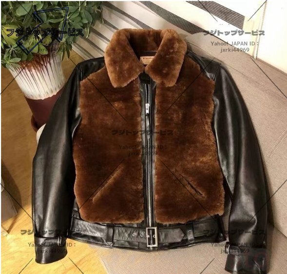 フライトジャケット ムートンジャケット カウハイド ビンテージ 本革 ライダース メンズ 防寒服 ブルゾン S~2XL サイズ選べる拍卖