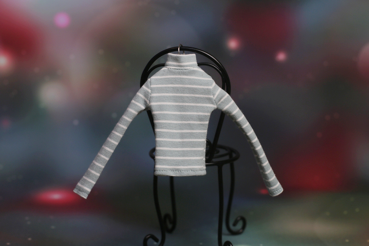 人形服a52-04(若緑ボーダー)ハイネック長袖Tシャツ細身momokoジェニー用拍卖