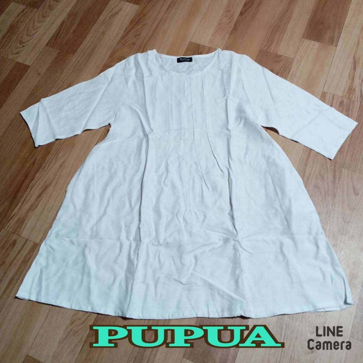 美品 ◆ PUPUA ◆6分丈袖 チュニック M-Lサイズ 白 ◆ レディース トップス拍卖