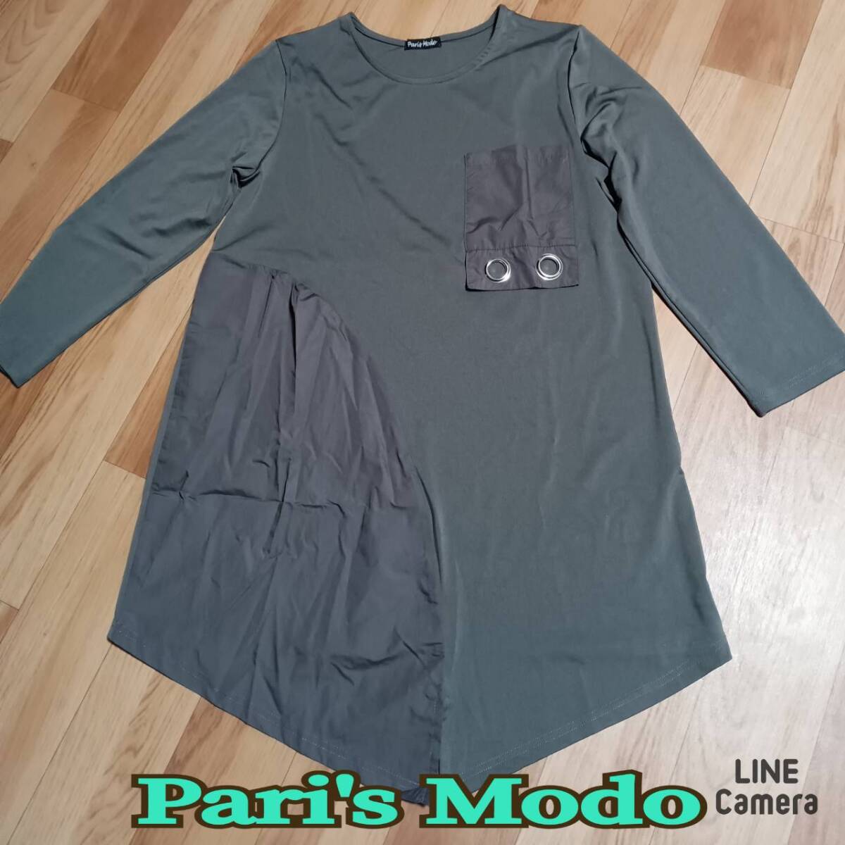 美品 ◆ Pari's Mode ◆ 長袖 ワンピース M-Lサイズ オリーブグリーン系 ◆ レディース 拍卖