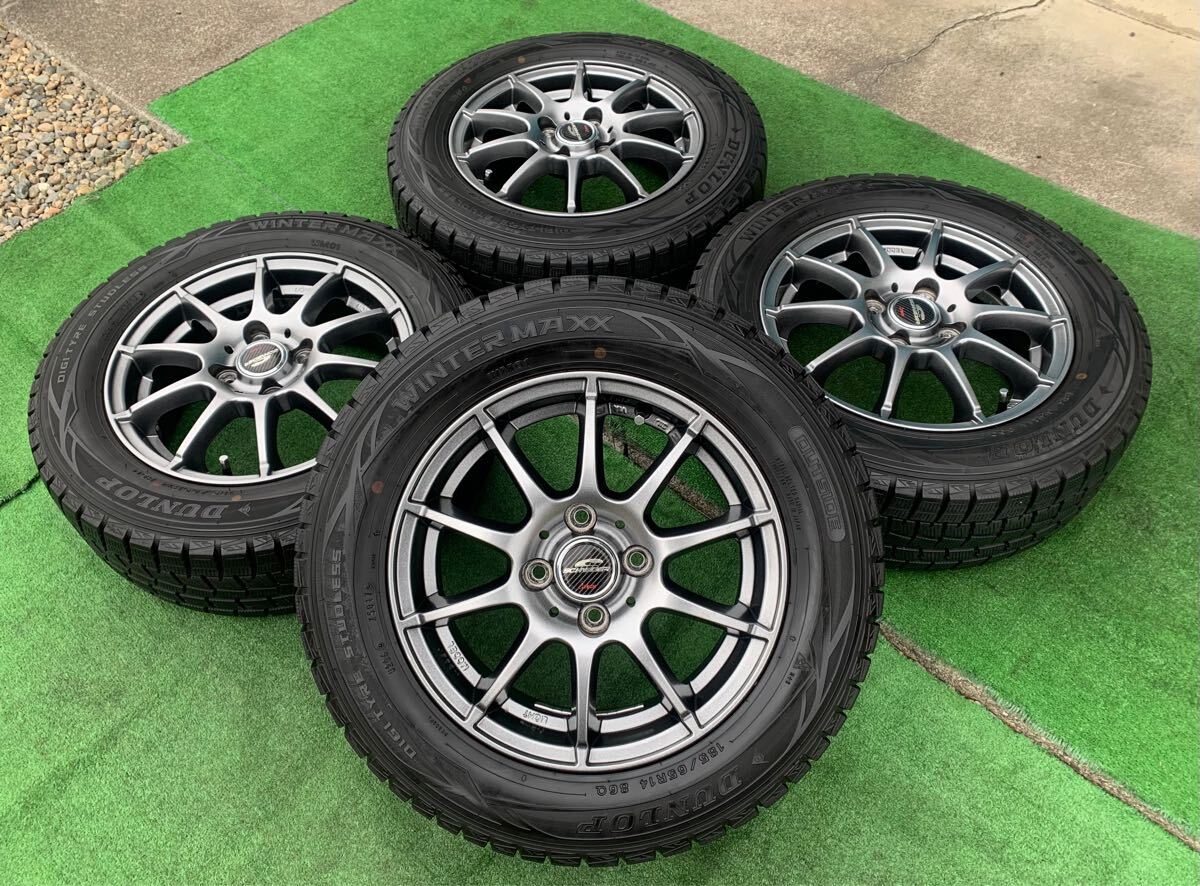 A-TECH SCHNEDER 14インチホイール& 185/65R14 DUNLOP WINTER MAXX スタッドレスタイヤ 4本★モビリオ パイザー エアウェイブ 等★S25拍卖
