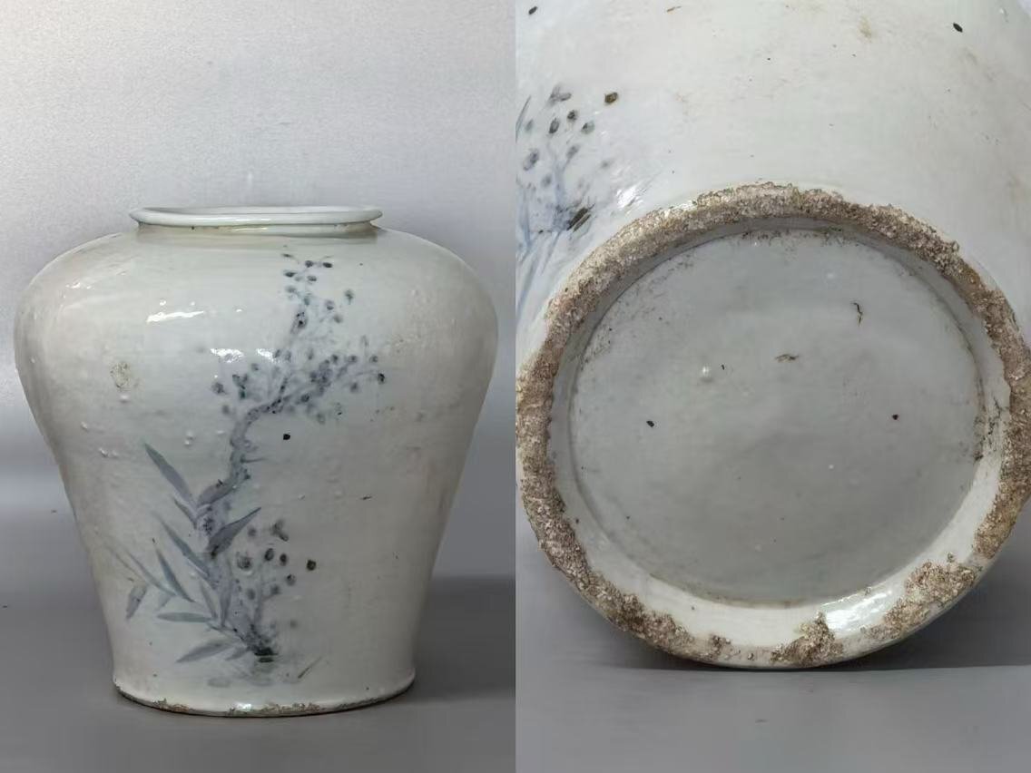 ▼渡鶴羽▼P423コレクター放出 朝鮮古美術 高麗磁 李朝時代 古高麗 高麗白磁染付水盂 李朝15世紀拍卖