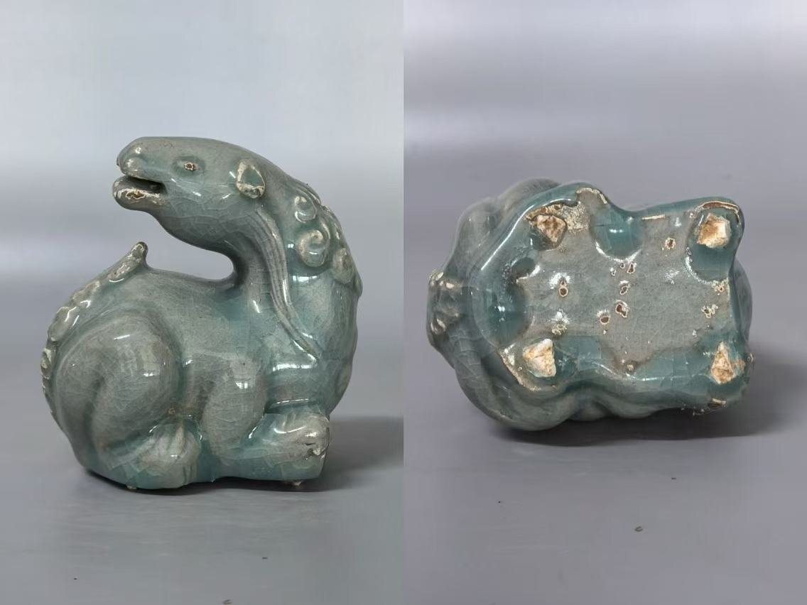 ▼渡鶴羽▼P426コレクター放出 朝鮮古美術 高麗磁 李朝時代 古高麗 高麗青磁瑞獣水滴拍卖