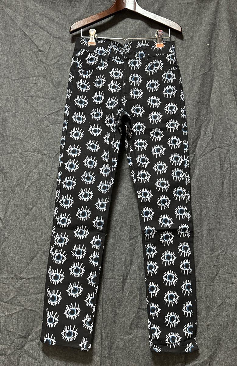 新品レア EVIL TWIN 目 アイズ ストレッチパンツ スキニーパンツ ブラック S お拍卖