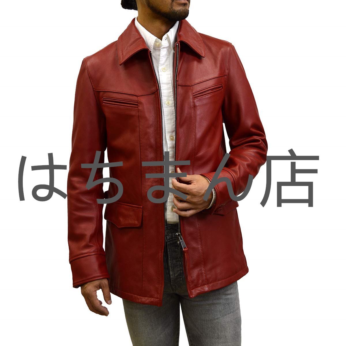 レザージャケット メンズ ライダースジャケット シングル 本革 レザーコート 革ジャン カーコート バイク カバーオール レッド M-3XL拍卖