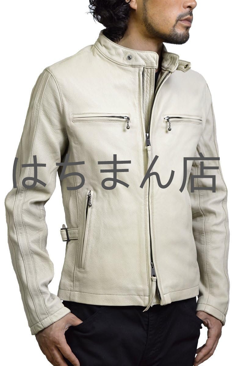 本革 レザージャケット メンズ 白 シングルライダースジャケット 革ジャン レザーライダース メンズアウター バイク 白 ホワイト S-3XL拍卖
