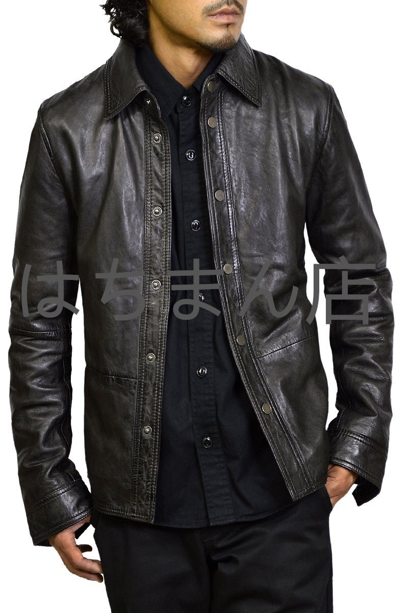 レザージャケット 革ジャン レザーシャツジャケット メンズ 本革 シングル ライダースジャケット ラムレザー 秋冬 春 ブラック 黒 M-3XL拍卖