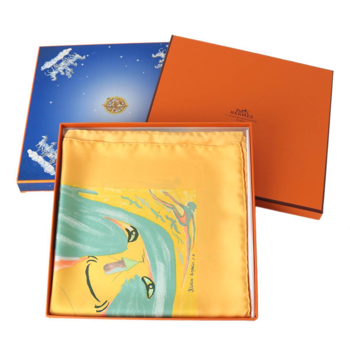 HERMES/エルメス カレ90 三千年紀の微笑 スカーフ 箱付き シルク100% FS-is ABランク拍卖