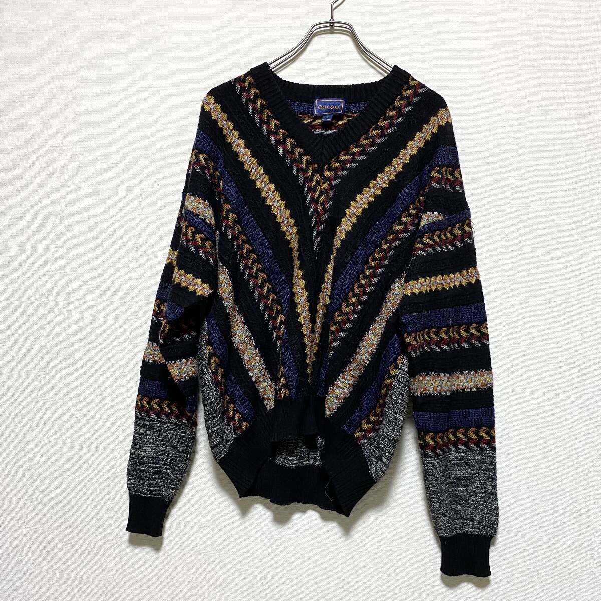 アメリカ古着 OLLY GAN ニット セーター Vネック デザイン 総柄 US古着 ヴィンテージ 【W362】拍卖