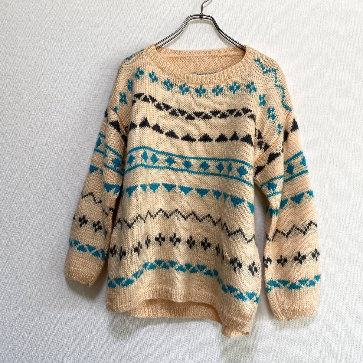 アメリカ古着 レディース ニット セーター 厚手 総柄 US古着 クルーネック 【W420】拍卖