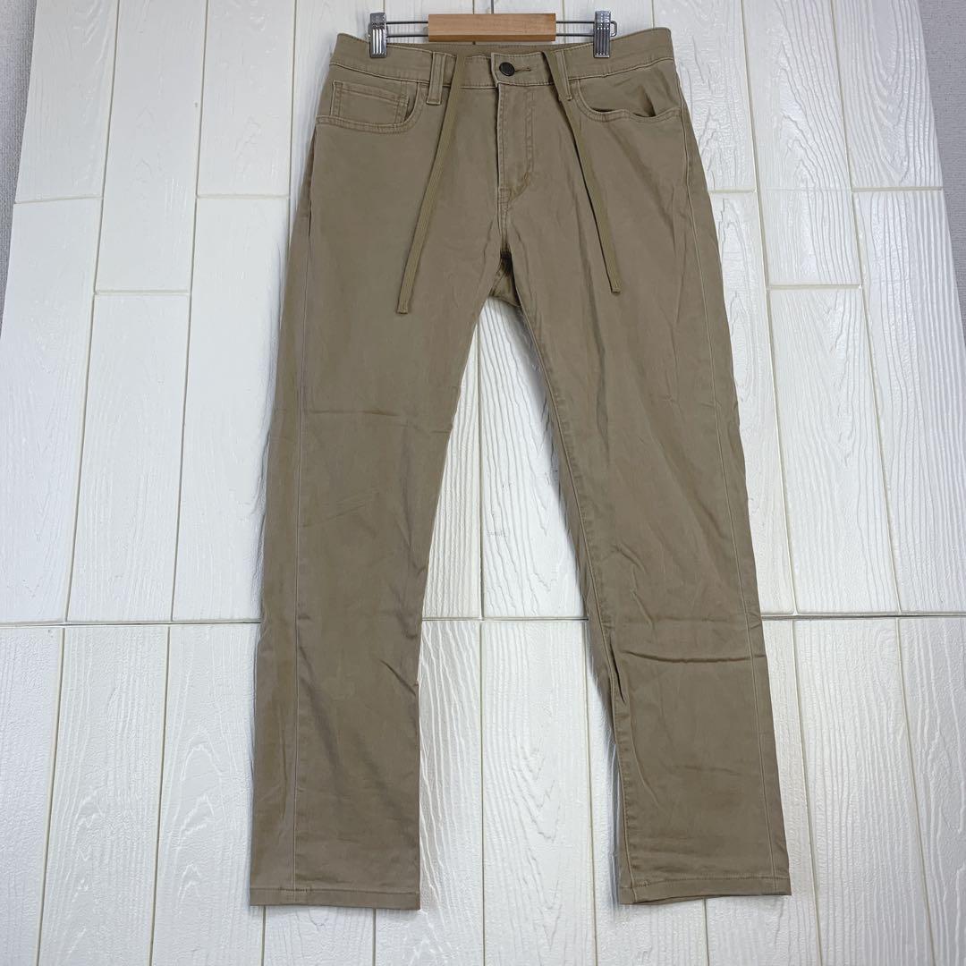 ベージュ パンツ ウエスト68cm 股下23cm 腰紐ベルト付き ユニクロ拍卖