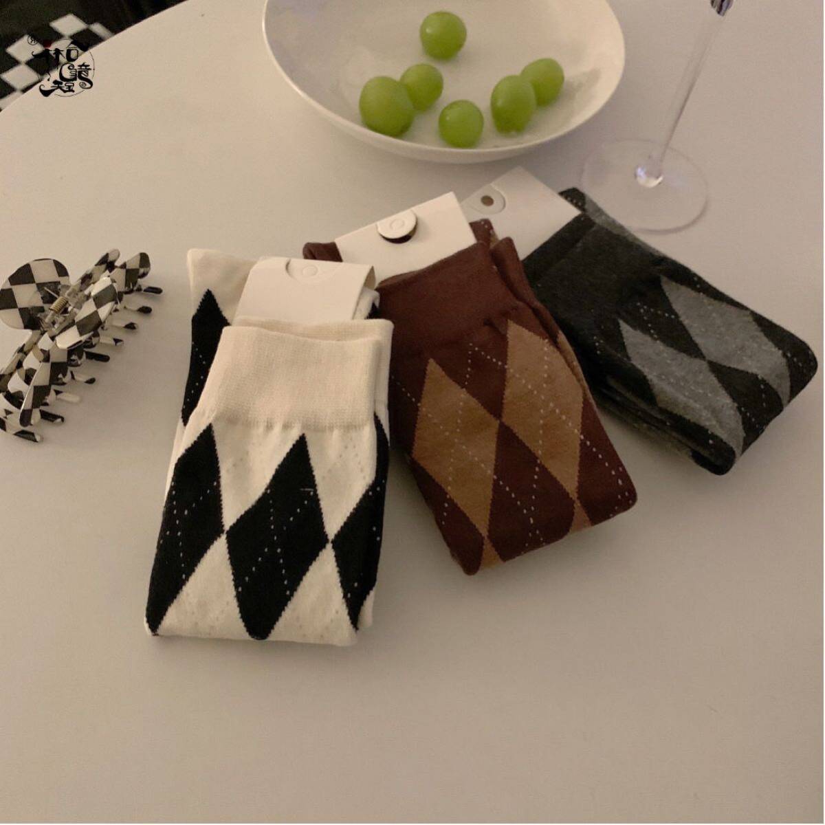 ファッショントレンド 菱格 JK合わせやすい 白色 ふくらはぎソックス拍卖