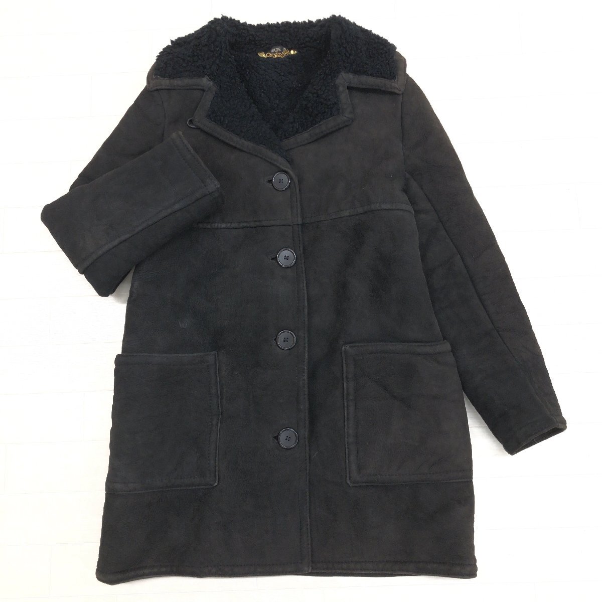 ★英国製 Antartex Sheepskin アンターテックス 羊革 ムートンコート S相当 黒 ブラック 毛皮 ヴィンテージ 古着 スコットランド製 女性用拍卖