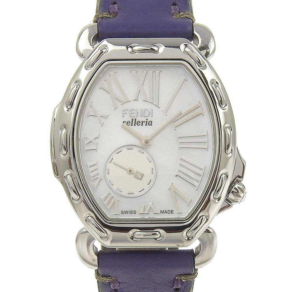 FENDI フェンディ セレリア 8400M 腕時計 SS×型押しレザー クオーツ スモールセコンド ボーイズ ホワイトシェル文字盤【I200224038】中古拍卖