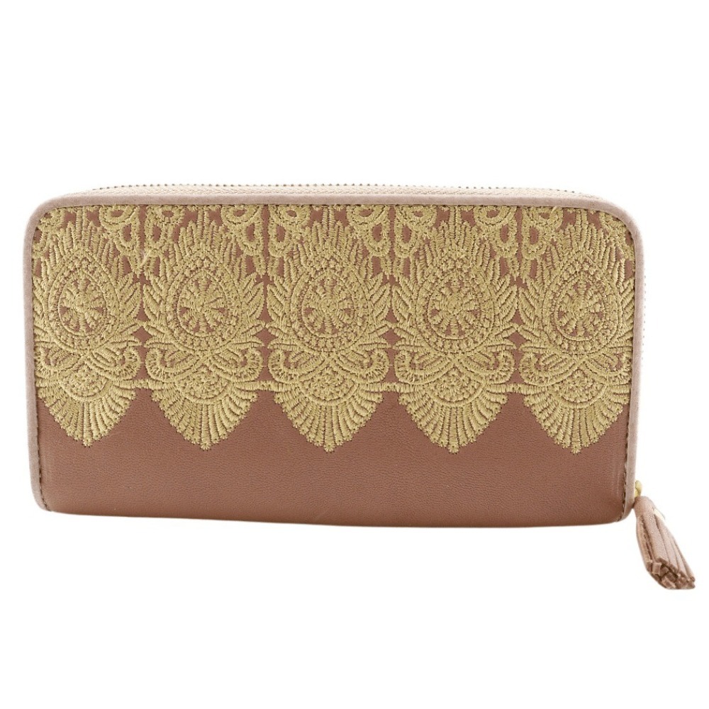 Endymion Spring エンディミオン・スプリング 本革刺繍 ラウンドファスナー 長財布 ピンク レディース【Y192724163】中古拍卖