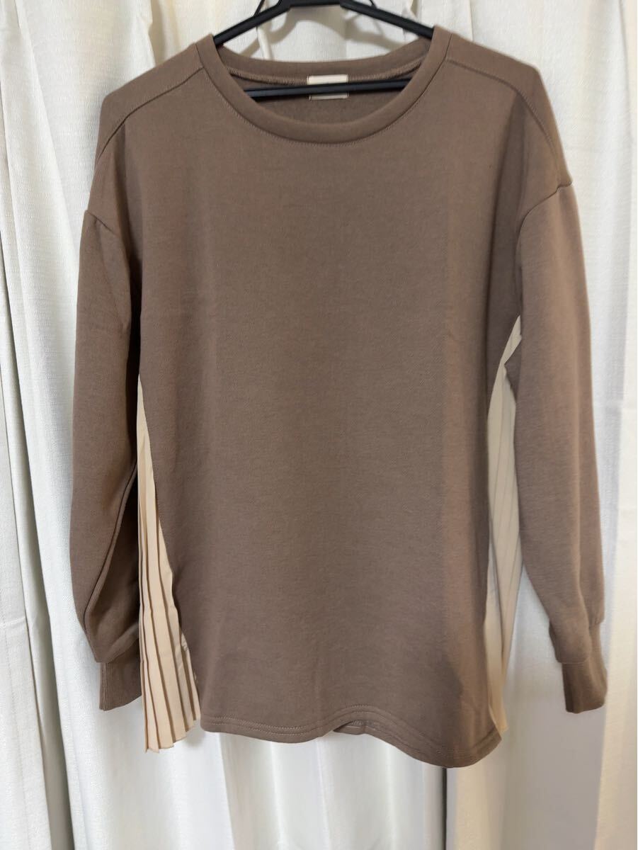 トレーナー☆裏起毛☆ 無地☆ 長袖☆異素材切り替え☆L☆ゆったりデザイン☆ベージュブラウン系☆レディース☆拍卖