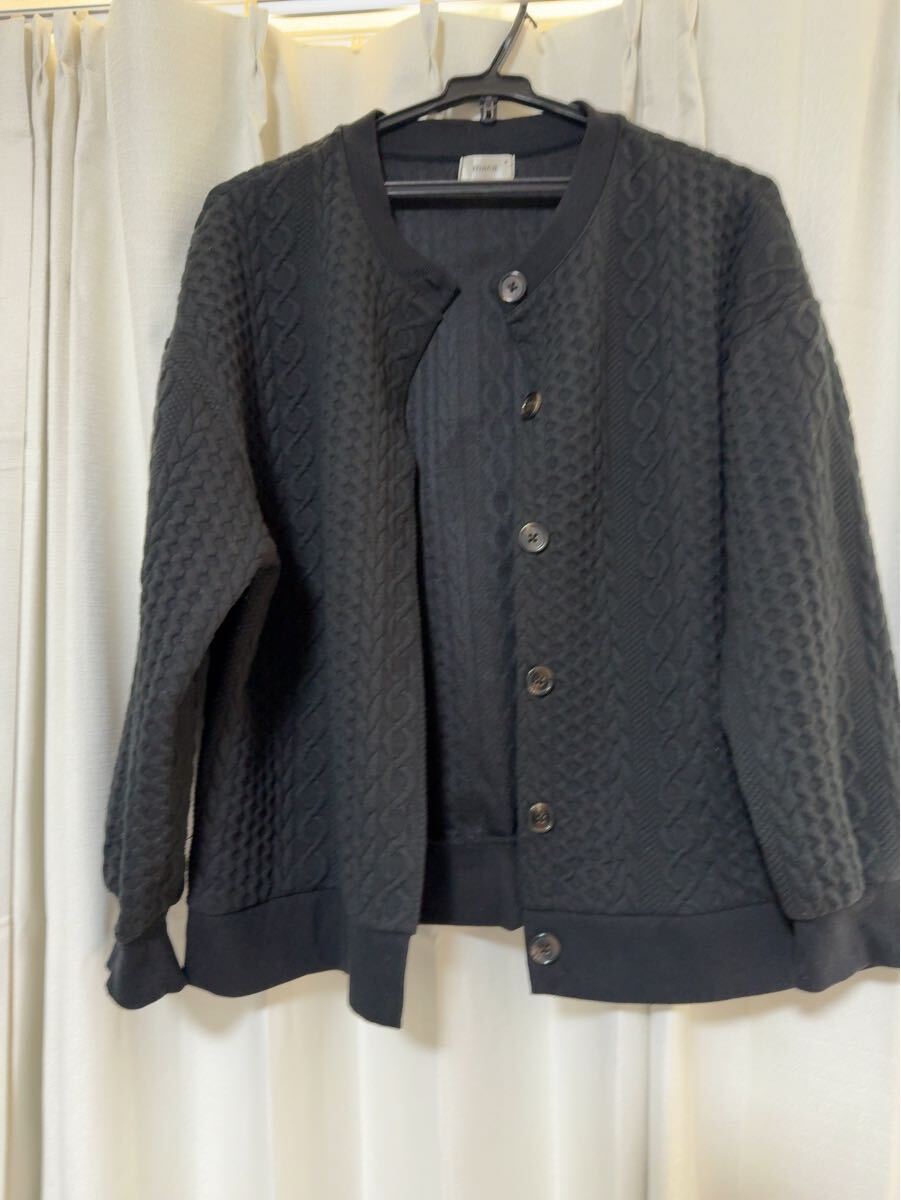 カーディガン☆ 長袖☆ トップス☆ ジャケット☆ 黒系☆ L☆ジャージ生地☆カジュアル☆レディース☆凸凹生地☆拍卖