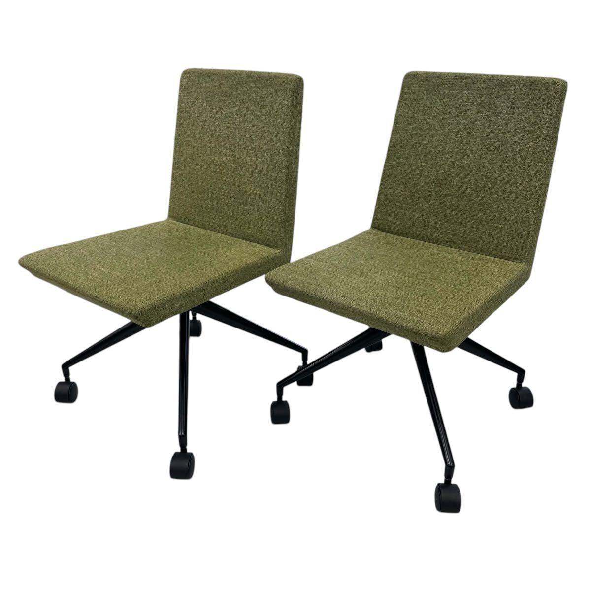 ☆ オリバー ミーティングチェア 2脚セット oliver オフィスチェア グリーン デスクチェア 布 キャスター付き 多目的チェア 在庫数9セット拍卖