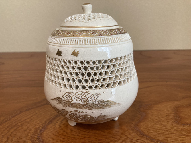 香炉 薩摩焼 千鳥透香炉 有水武則 1005拍卖