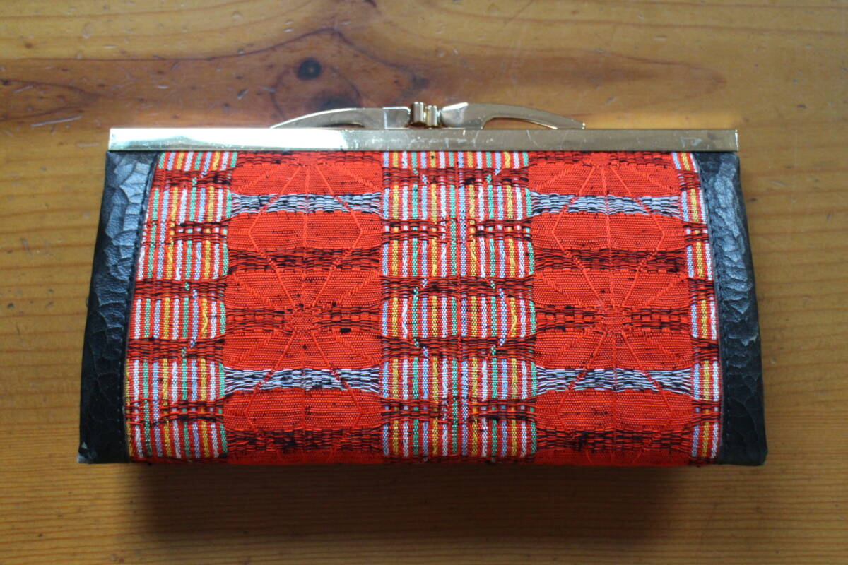 【おばあちゃんの贈り物♪】未使用和柄にうっとりがま口お財布ポーチウォレット18×10×2.5cm和装着物小物朱色和小物昭和レトロ ばけばけ拍卖