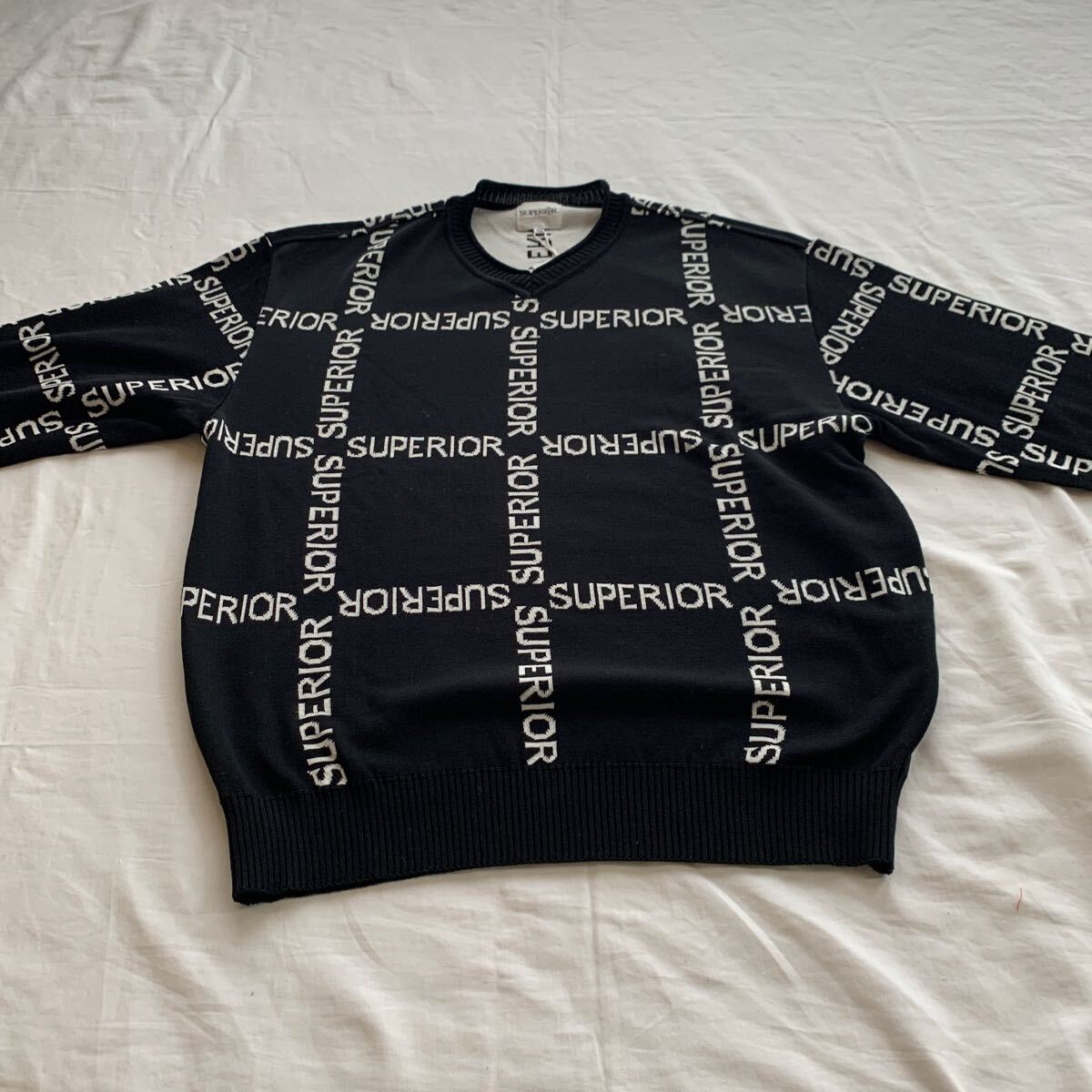 メンズ セーター ニット Vネック サイズM SUPERIOR ブラック拍卖