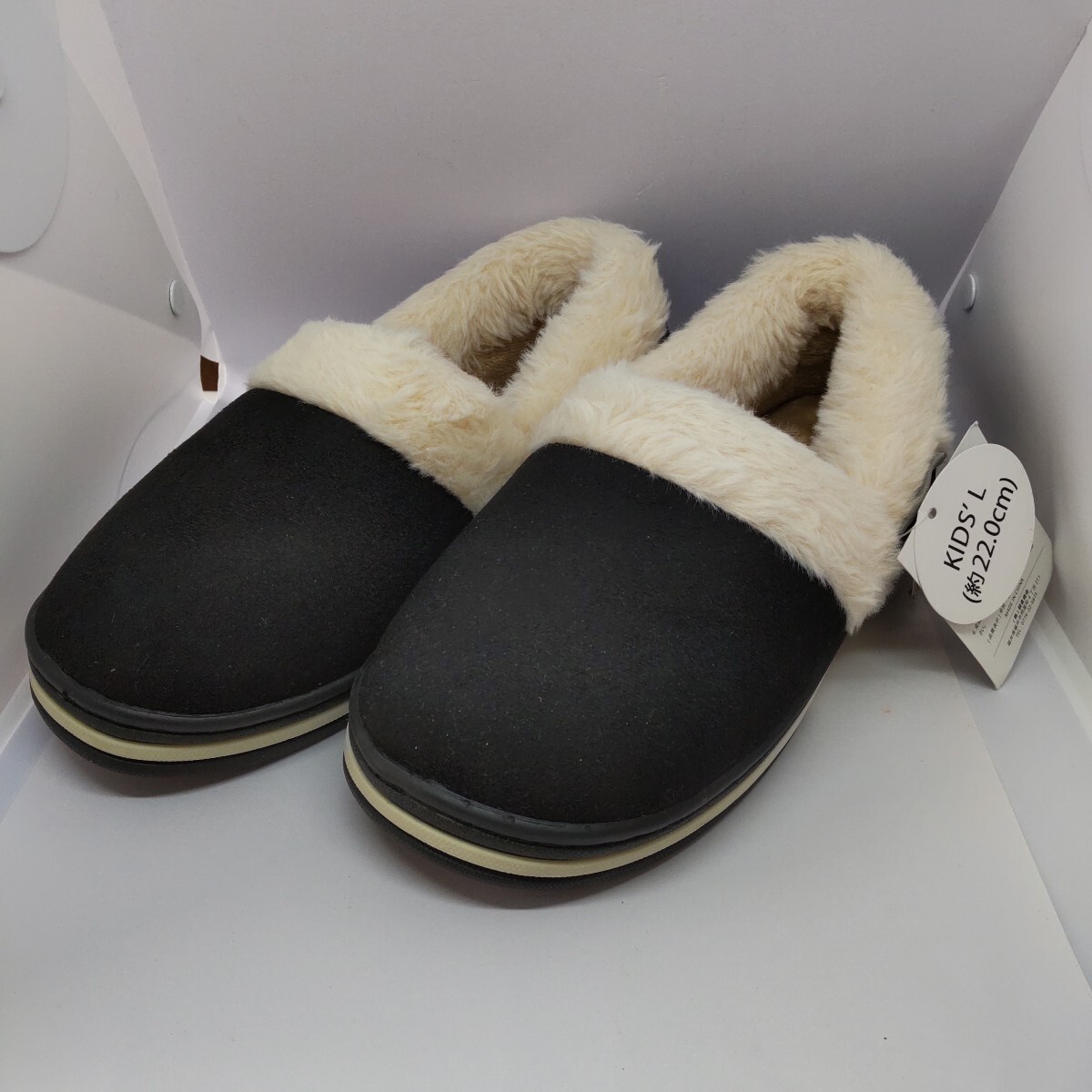スリッポン シューズ ボア付 KIDS,L(約22.0cm)黒 冬靴拍卖