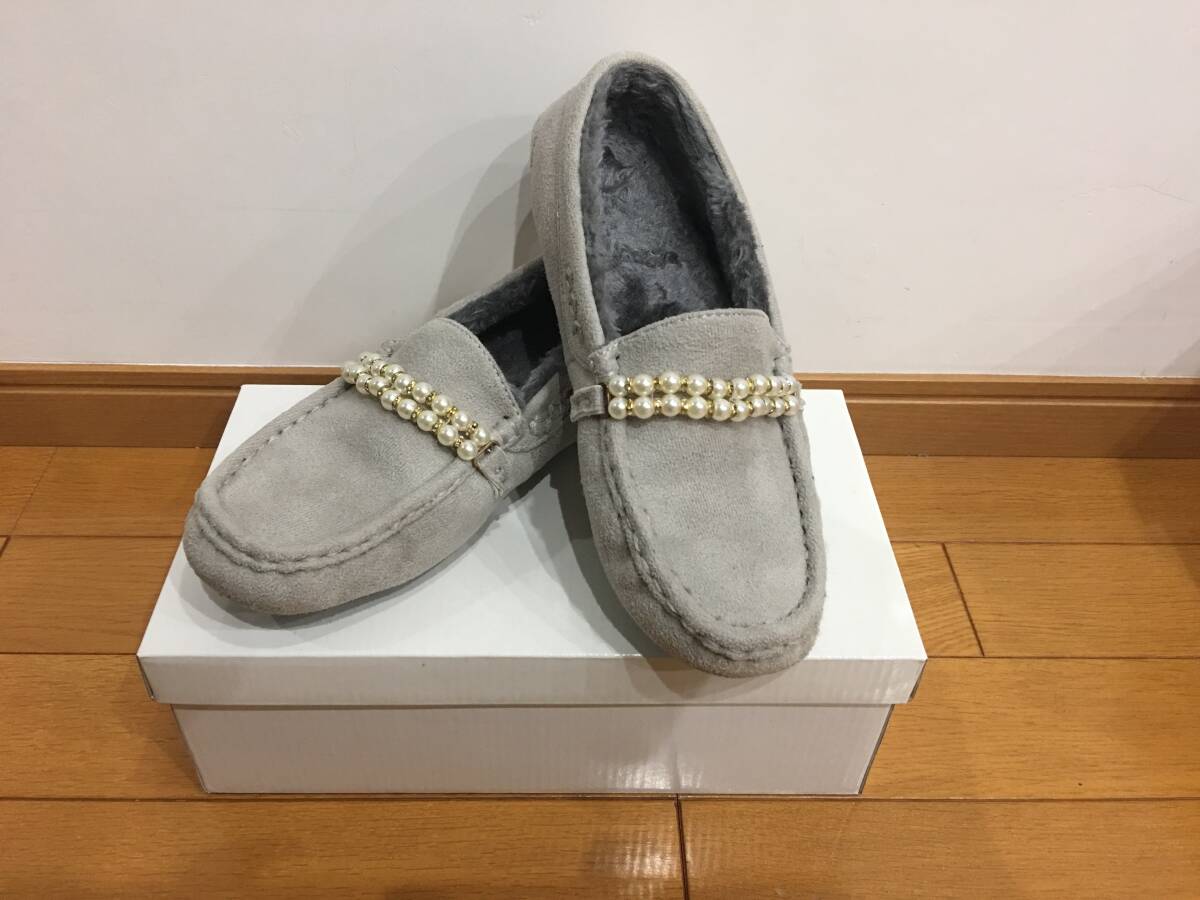 ★23.5cm スリッポン スエード/色:グレー ムートン シューズ 靴 レディース 冬 ※美品拍卖