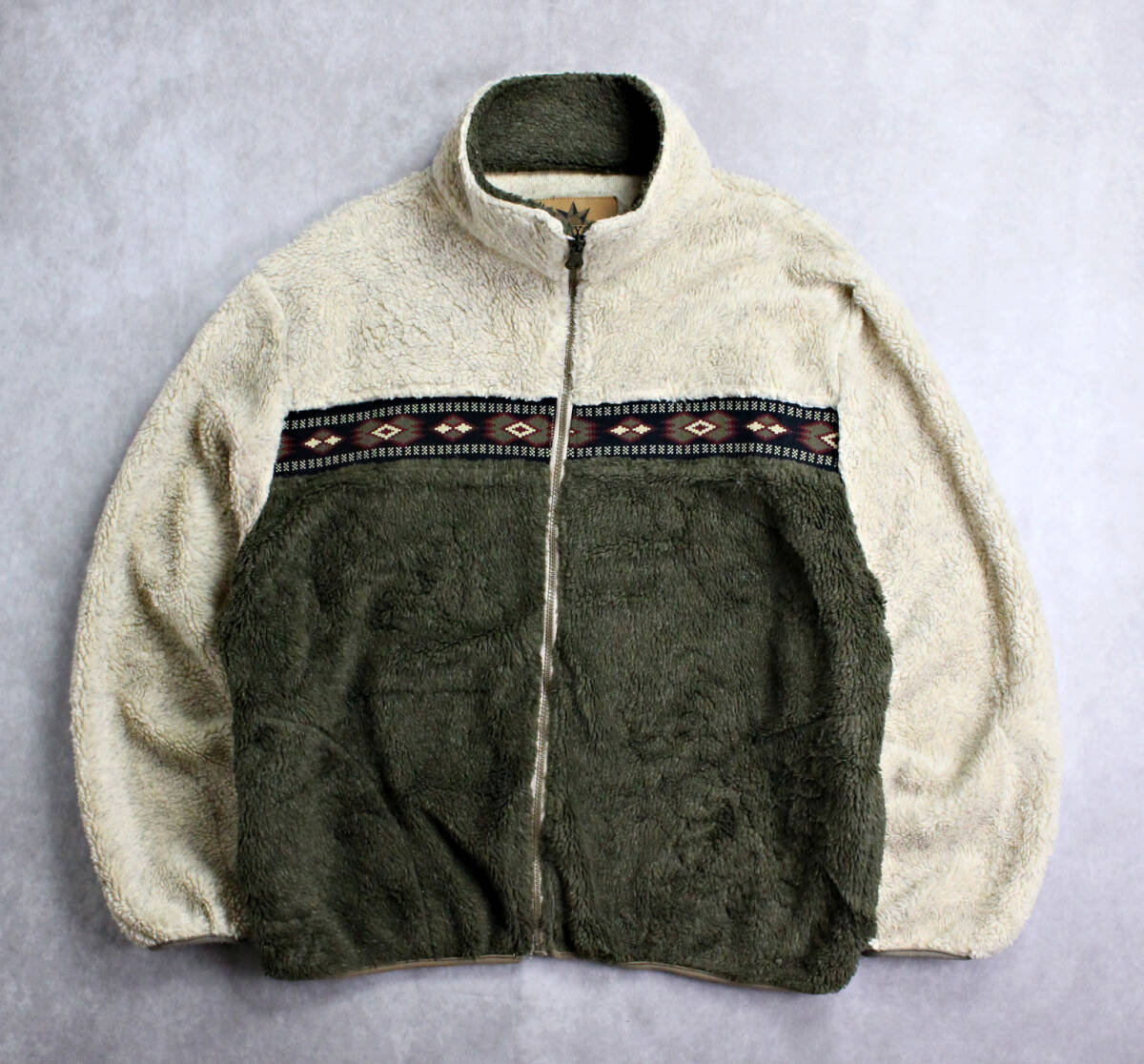 【CANYON GUIDE】90s アメリカ製 フリース スタンドカラージップジャケット ネイティブ切り替えし ビンテージ拍卖