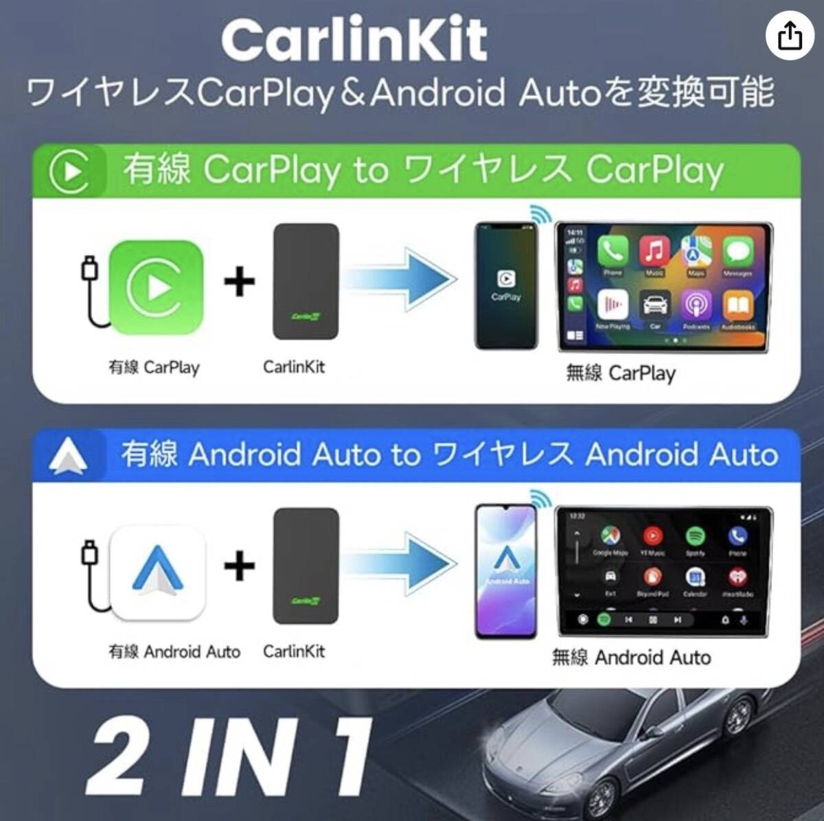 未使用 CarlinKit 2air CarPlay / Android Auto ワイヤレス接続アダプター android iPhone拍卖