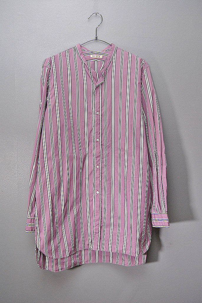 HEUGN Stripe Rob コットンオルタネイトストライプバンドカラーシャツ ユーゲン ロブ 長袖シャツ ピンク ホワイト ブラック 3拍卖