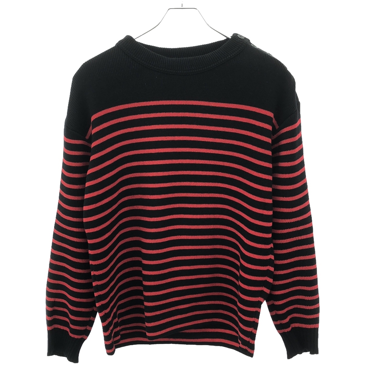SAINT LAURENT PARIS サンローラン パリ 14AW ショルダーボタンボーダーニットセーター 352892 Y1F01 ブラック レッド S ITB7PZ9HMXD0拍卖