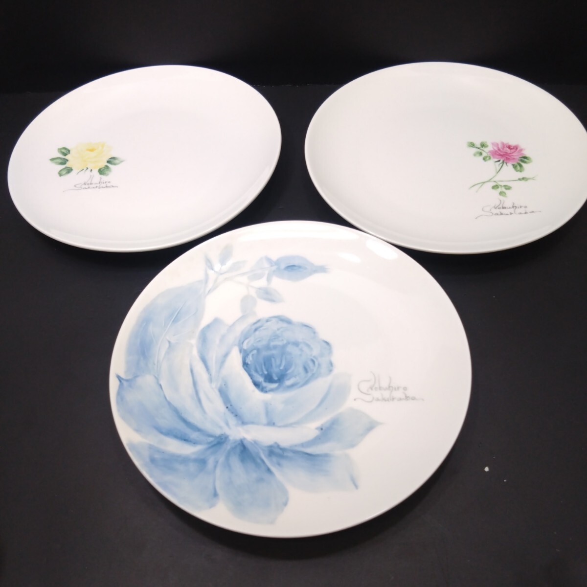 【希少】 Nobuhiro Sakuraba 中皿 3枚セット 内2枚 Don Almas レア レトロ 花柄 陶器 ドンアルマス拍卖