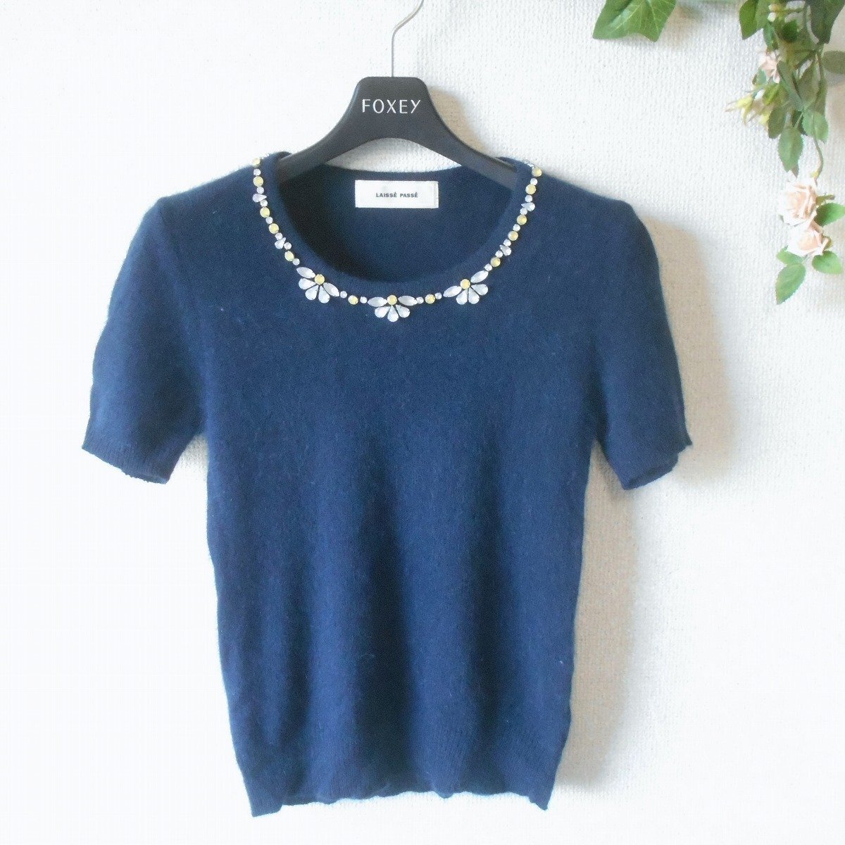 レッセパッセ LAISSE PASSE ニット セーター 38 レディース キラキラ 装飾付き 秋 冬 紺拍卖