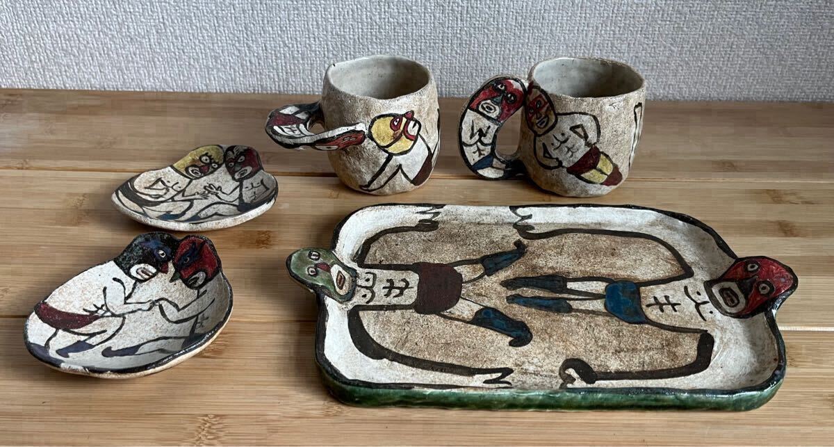 タナベヨシミ レスラー プレート皿 マグカップ 小皿 セット拍卖