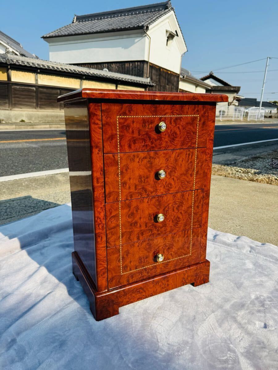 ナイトテーブル サイドチェスト 4段 クラシック 引き出し 抽斗 象嵌 クラシック 小引き出し 電話台/検:輸入家具 イタリア Italy メープル①拍卖