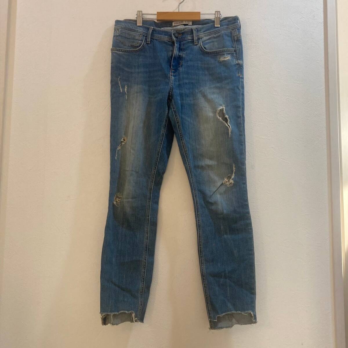 ZARA BASIC/ザラ ベーシック ダメージジーンズ きりっぱなし ブルー メンズ 38拍卖