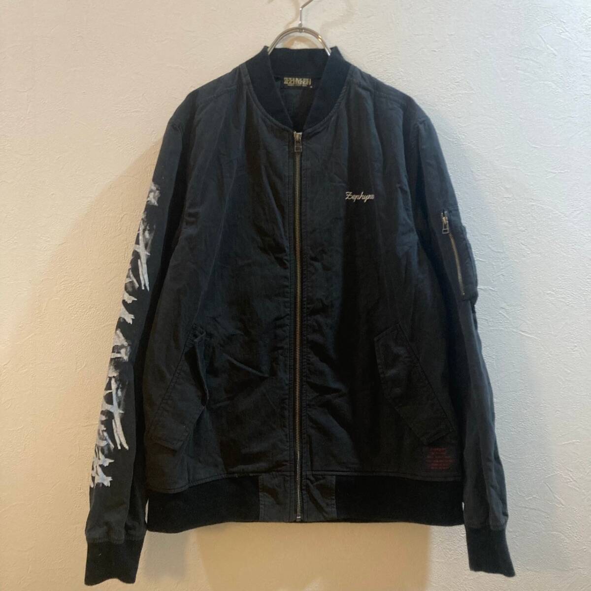 ZEPHYREN/ 長袖ジップアップMA-1 ナイロンジャケット ブラック 黒 メンズ M拍卖
