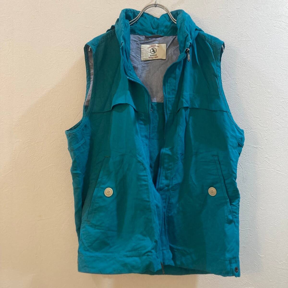 AIGLE/エーグル ジップアップベストジャケット エメラルドグリーン メンズ L拍卖