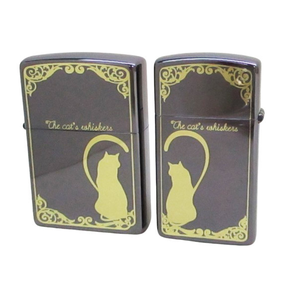 ジッポー ペアセット オイルライター ブラックニッケルミラー ラブシルエットA 猫 ペア ゴールド LS-BG/送料無料メール便拍卖