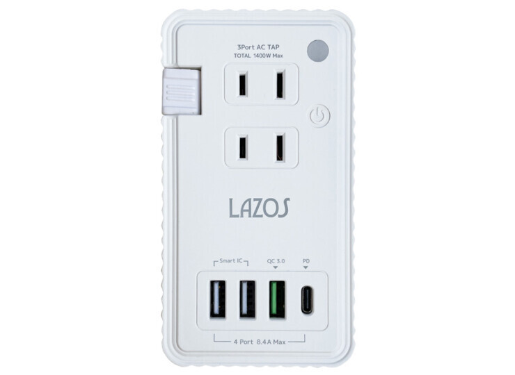 AC電源タップ&USB充電器 最大出力50W ケーブル収納式タップ&ACチャージャー Lazos L-PSAC-W2/6691/送料無料メール便拍卖