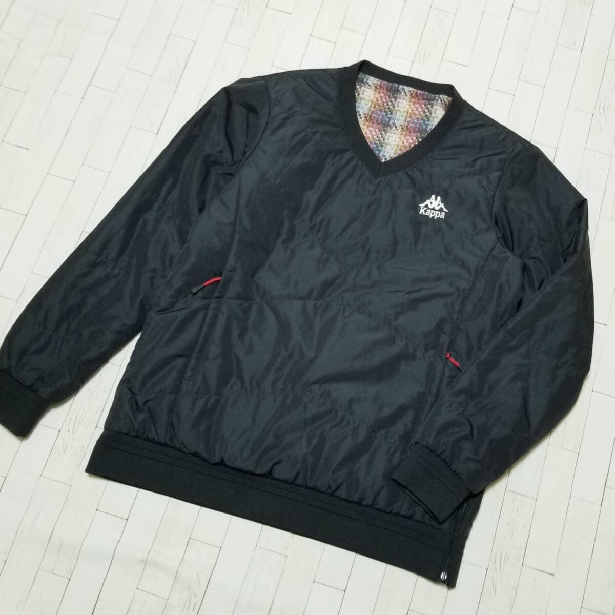 【リバーシブル/中わた/極美品】◎ Kappa カッパ/ 長袖 ワンポイント刺繍ロゴ 中わた入り リバーシブル Vネック ブルゾン SIZE: M 拍卖