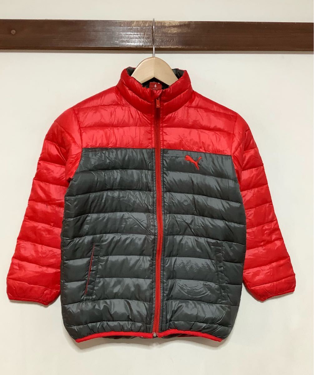 ち1510 PUMA プーマ ダウンジャケット キッズ 130 グレー/レッド 拍卖