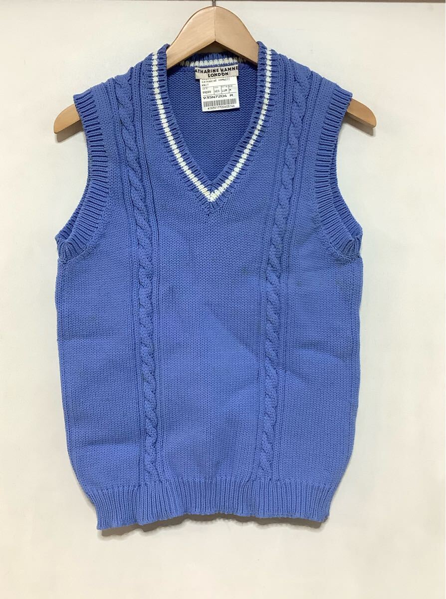 た1505 KATHARINE HAMNET LONDON キャサリンハムネットロンドン Vネック コットンベスト M レディース ライトブルー 日本製拍卖