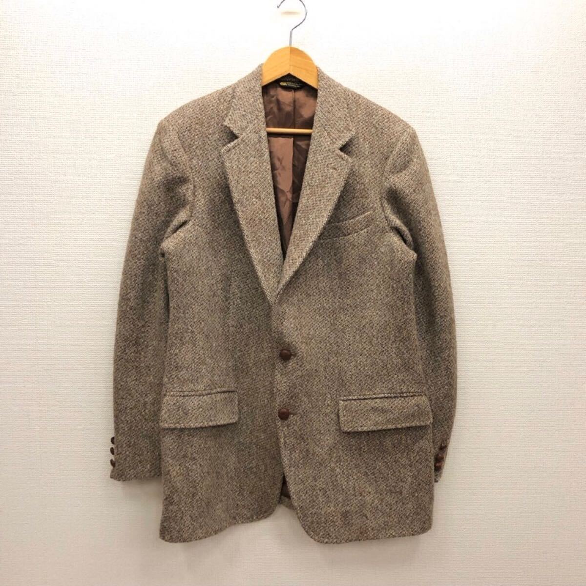 【GA060】USA製 champion×Harris Tweed 80s テーラードジャケット ベージュ×ブラウン ツイード ウール100% ブランド古着 送料無料拍卖